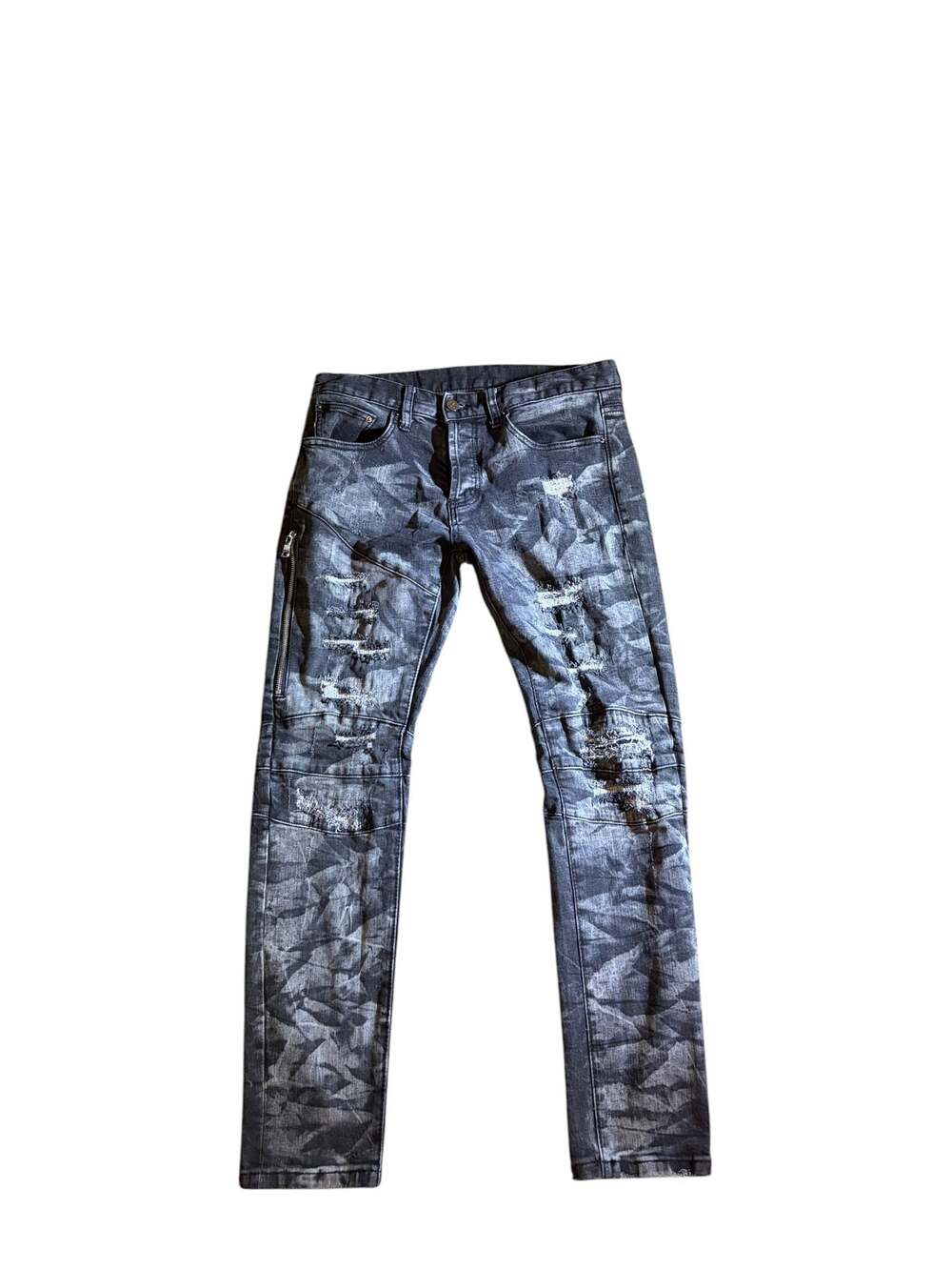 DOPE Mens Distressed Camo Print Slim Fit Jeans Black Size 28